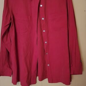Lizden, Medium. Red long sleeve shirt. 100% Silk.